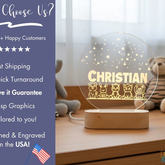 Personalized Baby Animals Night Light | Custom LED Lamp & Cute Nursery Decor - Picture 4 of 8